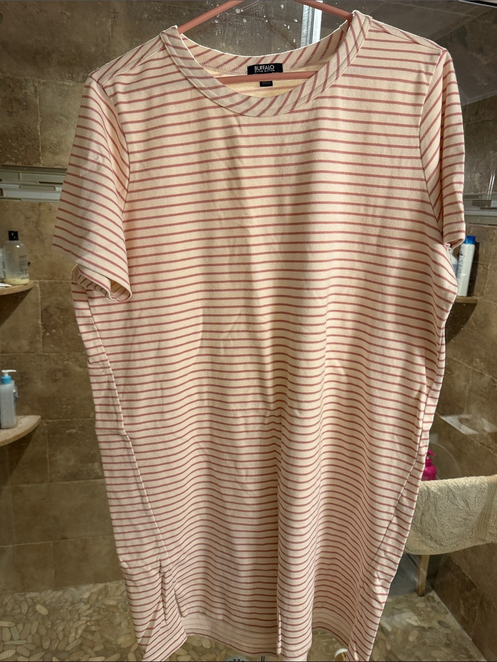 Buffalo David Bitton Pink and White Striped Short-Sleeve Tee dress